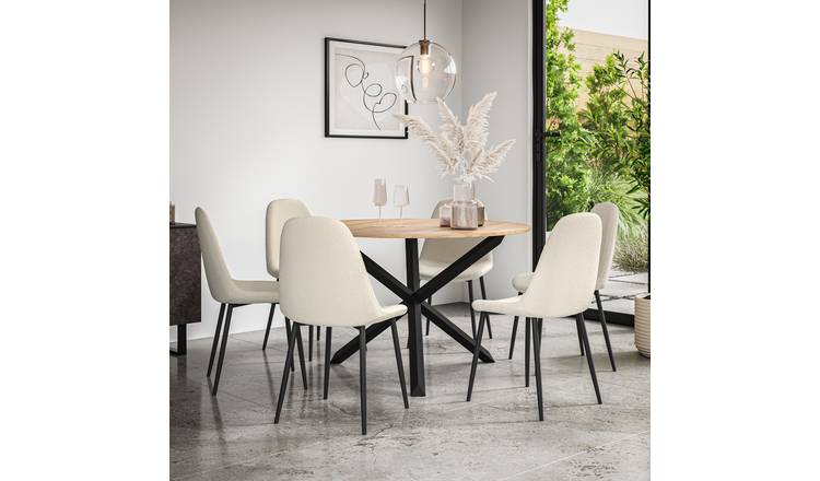 Furniture Online Malvern Maya Oak Table Dining Table & 6 Ivory Chairs
