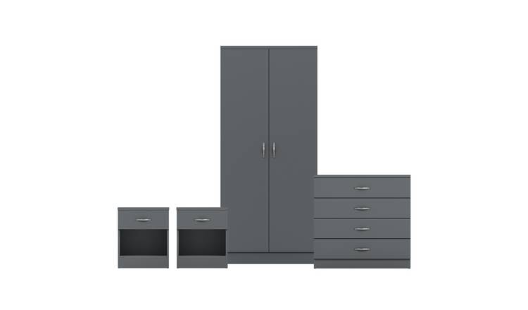 Vida Designs Riano Bedroom Set (Bedsides, 4 Drawer Chest, 2 Door Wardrobe)-Grey