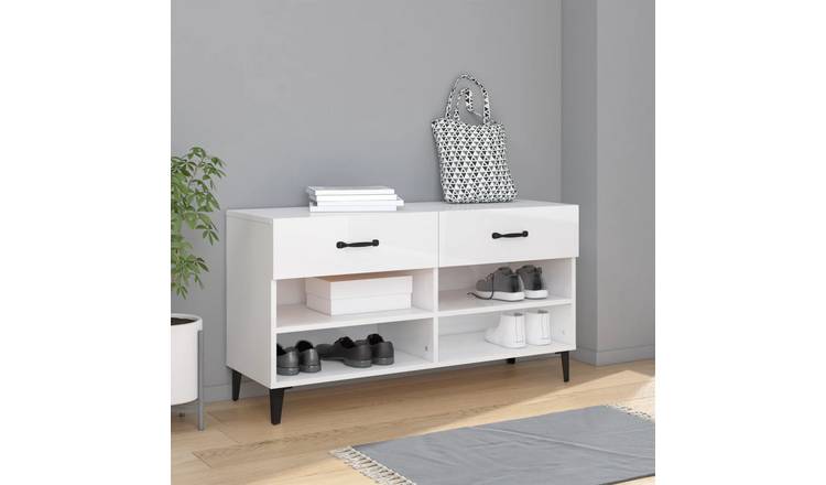 Walplus Engineered Wood Shoe Cabinet - White and Black - 102 x 35 x 55 cm