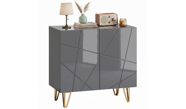 HOMCOM Freestanding Storage Cabinet with High Gloss and Adjustable Shelf - Grey