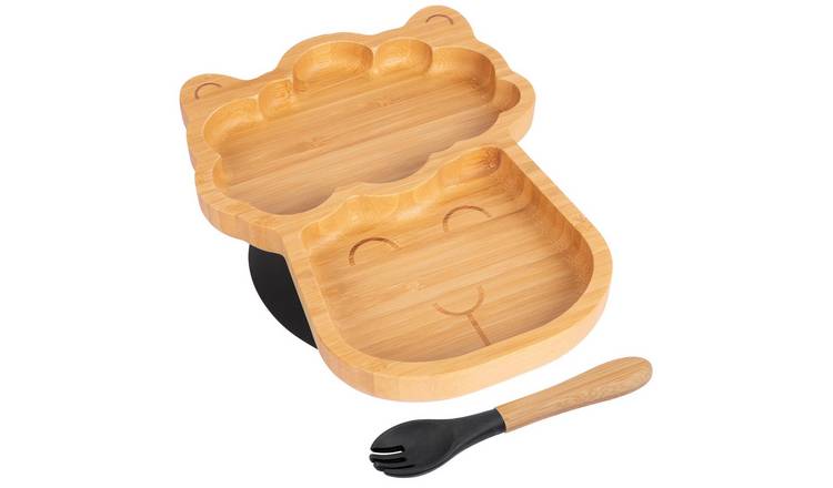 Tiny Dining Bamboo Llama Baby Weaning Plate & Fork Set - Black