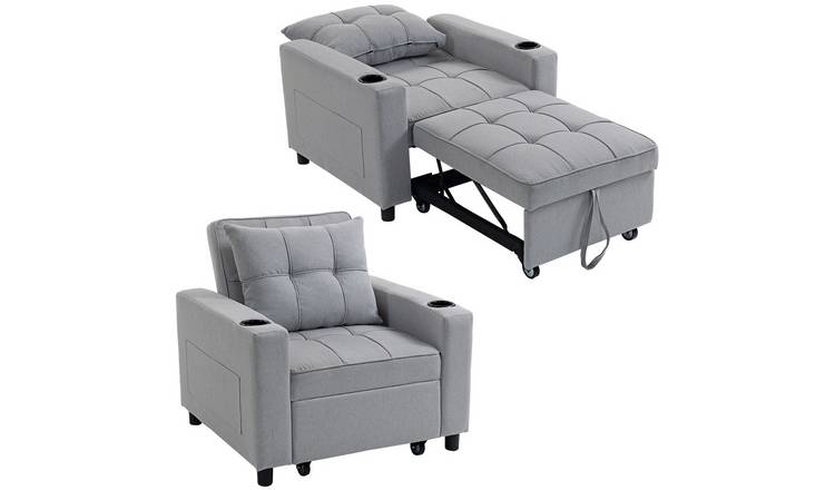 HOMCOM 3 in 1 Fabric Adjustable Sofa Bed with Cup Holder - Light Grey