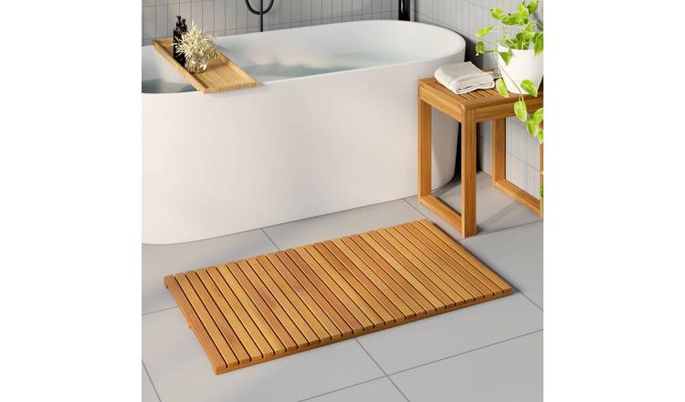 Walplus Wooden Bath Mat Plain - Brown - 100 x 55 cm
