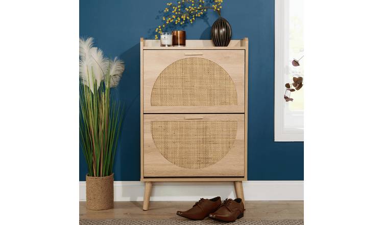 Home Source Astbury 2 Door Rattan Shoe Cabinet - Natural