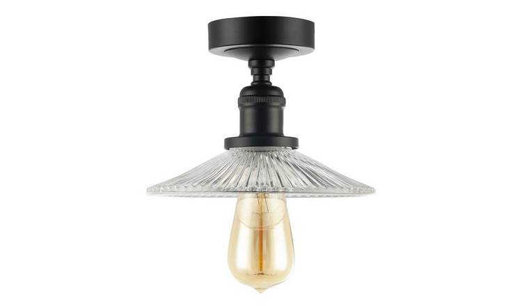 Happy Homewares Vintage Matte Black with Fluted Clear Glass Ceiling Light - 21cm