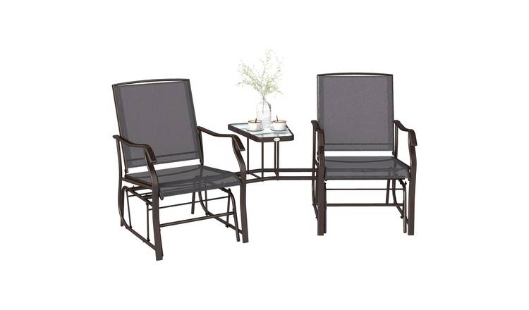 Outsunny 2 Seater Glider Rocking Chairs with Middle Table - Grey