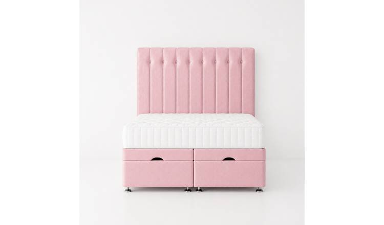 Comfy Deluxe Leo 4ft Small Double Plush Velvet End Lift Ottoman Bed Set - Pink
