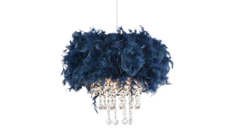 Happy Homewares Midnight Blue Feather with Transparent Pendant Shade - 32cm