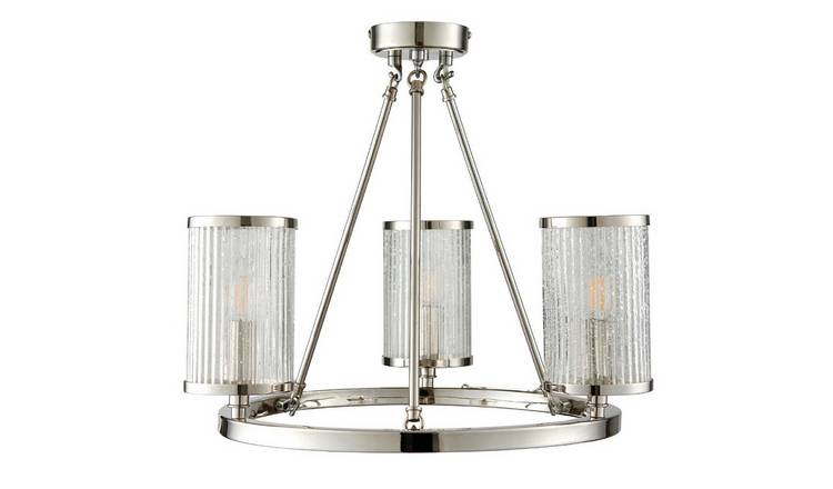 Loops Direct Steel and Glass 3 Lamp Chandelier - Nickel