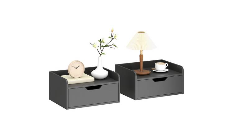 HOMCOM Set of 2 Floating Nightstand with Storage Drawer - Black