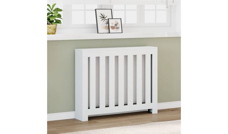 Walplus Vertical Slats Engineered Wood Radiator Cover - White - 104 x 20 x 82 cm