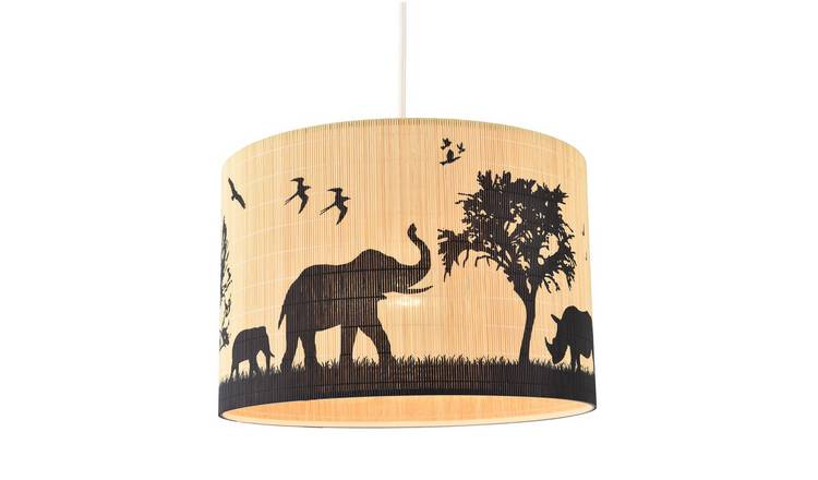 Happy Homewares Brown Safari Bamboo with Black Animals Pendant Shade - 30cm