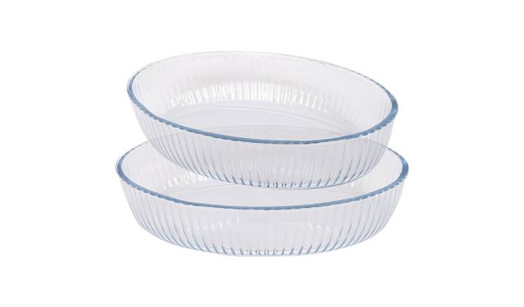 Argon Tableware 2 Piece Optical Oval Glass Oven Dish Set - 2 Sizes