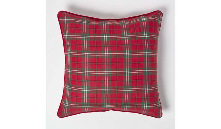 Homescapes Red Cotton Edward Tartan Cushion Cover - 60 x 60 cm