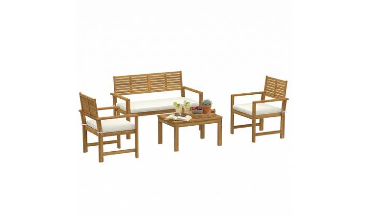 Outsunny 4 Seater Wooden Garden Furniture Set with Cushions - Cream