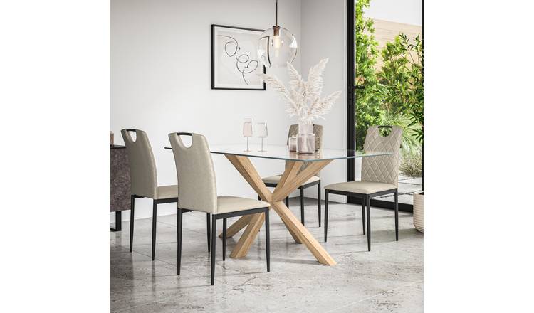 Furniture Online Etta Monza Glass Top Dining Table & 4 Beige Chairs