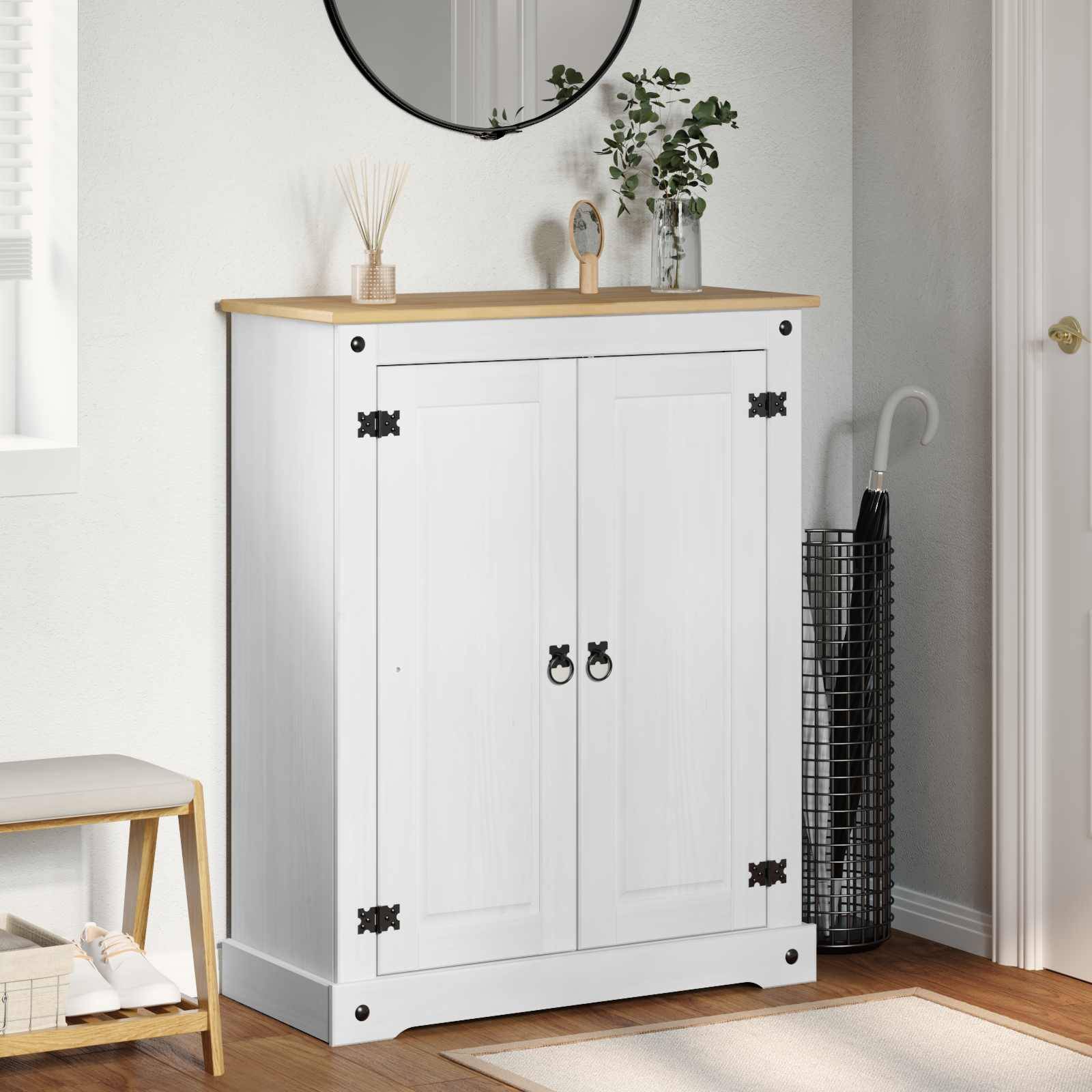 Walplus Solid Wood Shoe Cabinet - White - 86 x 38.5 x 108 cm - Image 1