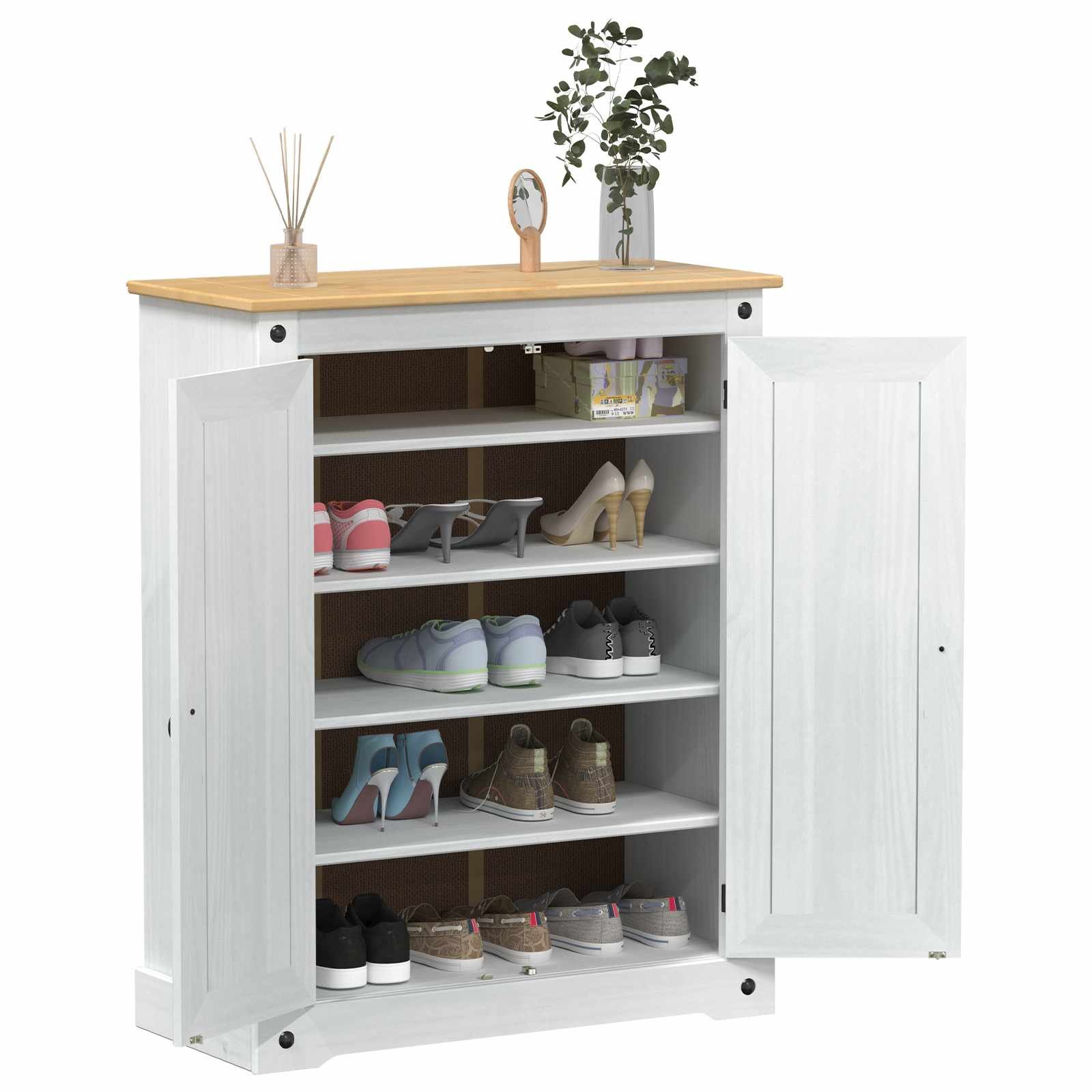 Walplus Solid Wood Shoe Cabinet - White - 86 x 38.5 x 108 cm - Image 3