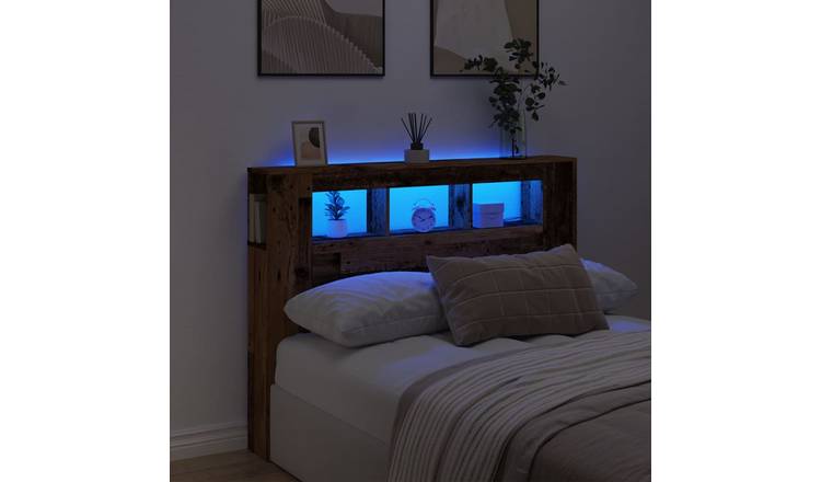 Walplus Engineered Wood LED Headboard - Dark Wood - 140 x 18.5 x 103.5 cm