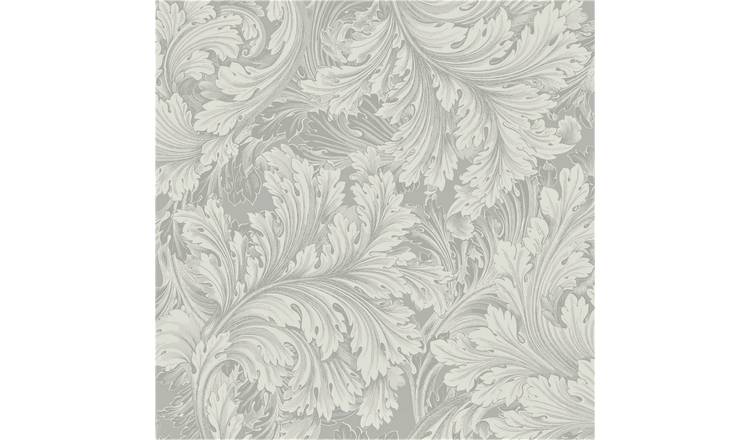 Grandeco Rossetti Acanthus Leaves Scroll Smooth Wallpaper - Grey