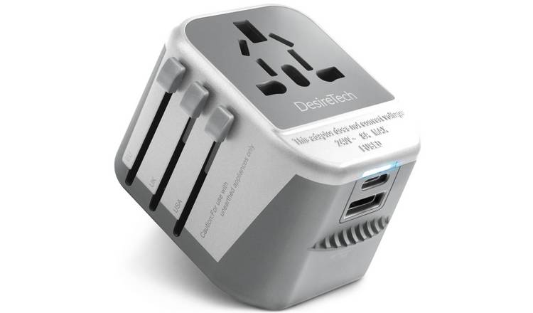 Desiretech 4 in 1 USB-A and USB-C Travel Adaptor - White & Grey