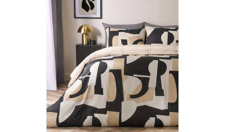 OHS Abstract Geo Duvet Cover Set Black/Natural - Double