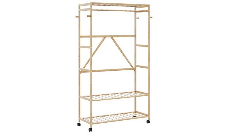 Walplus Bamboo Clothes Rack with Shelves and Wheels - 110 x 40 x 180 cm
