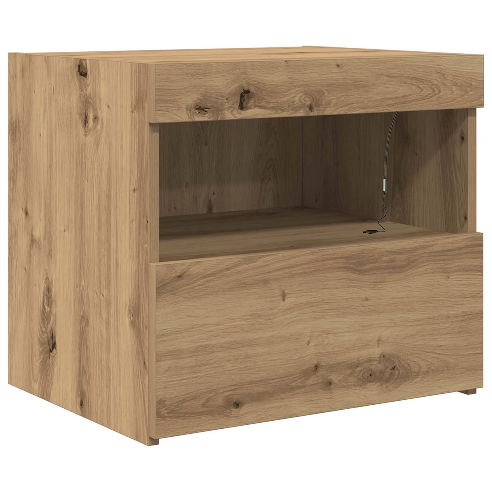 Walplus Engineered Wood Bedside Cabinet - Oak - 50 x 40 x 45 cm - Image 2
