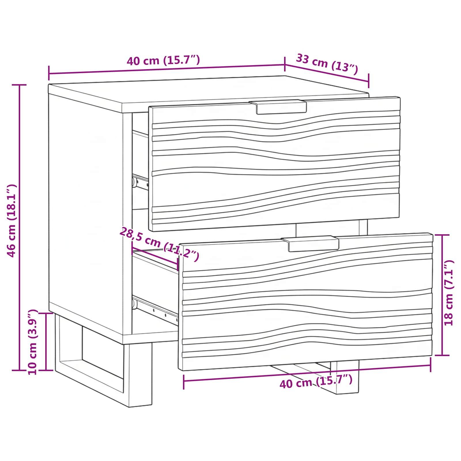 Walplus 2 Drawer Engineered Wood Bedside Cabinet - White - 40 x 33 x 46 cm - Image 9