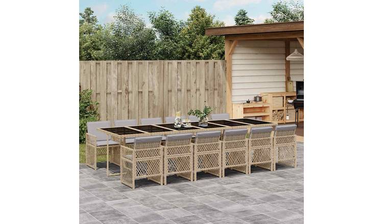 Walplus 13 Piece Poly Rattan Garden Dining Set - Beige - 330 x 106 x 73 cm