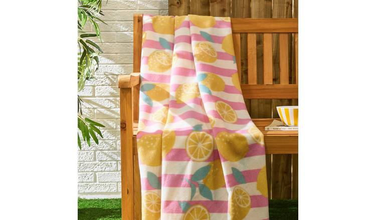 OHS Lemon Stripe Polar Fleece Blanket Throw 120 x 150cm - Lemon