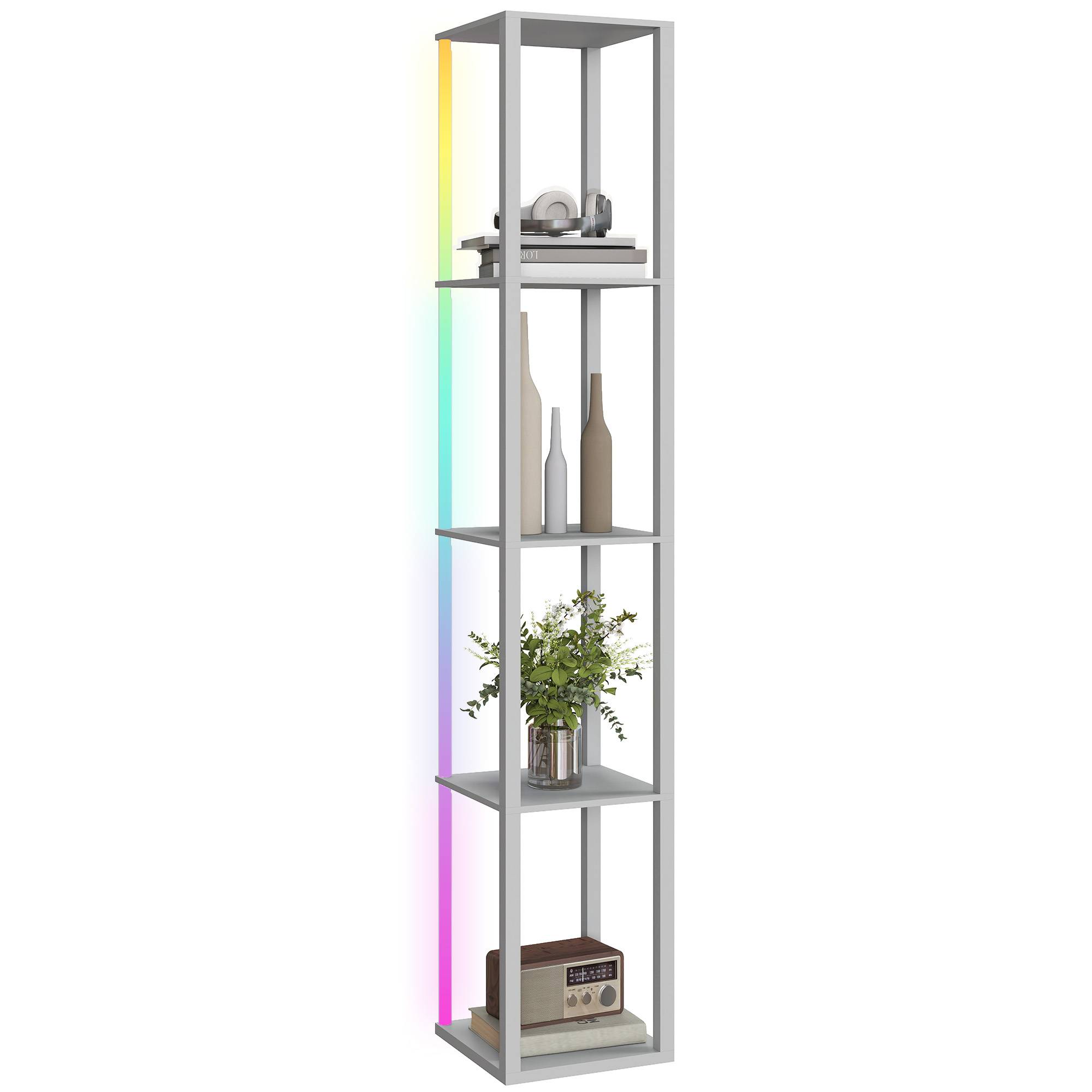 HOMCOM 4 Tier Dimmable RGB Column Floor Lamp with Remote Control - Grey - Image 1