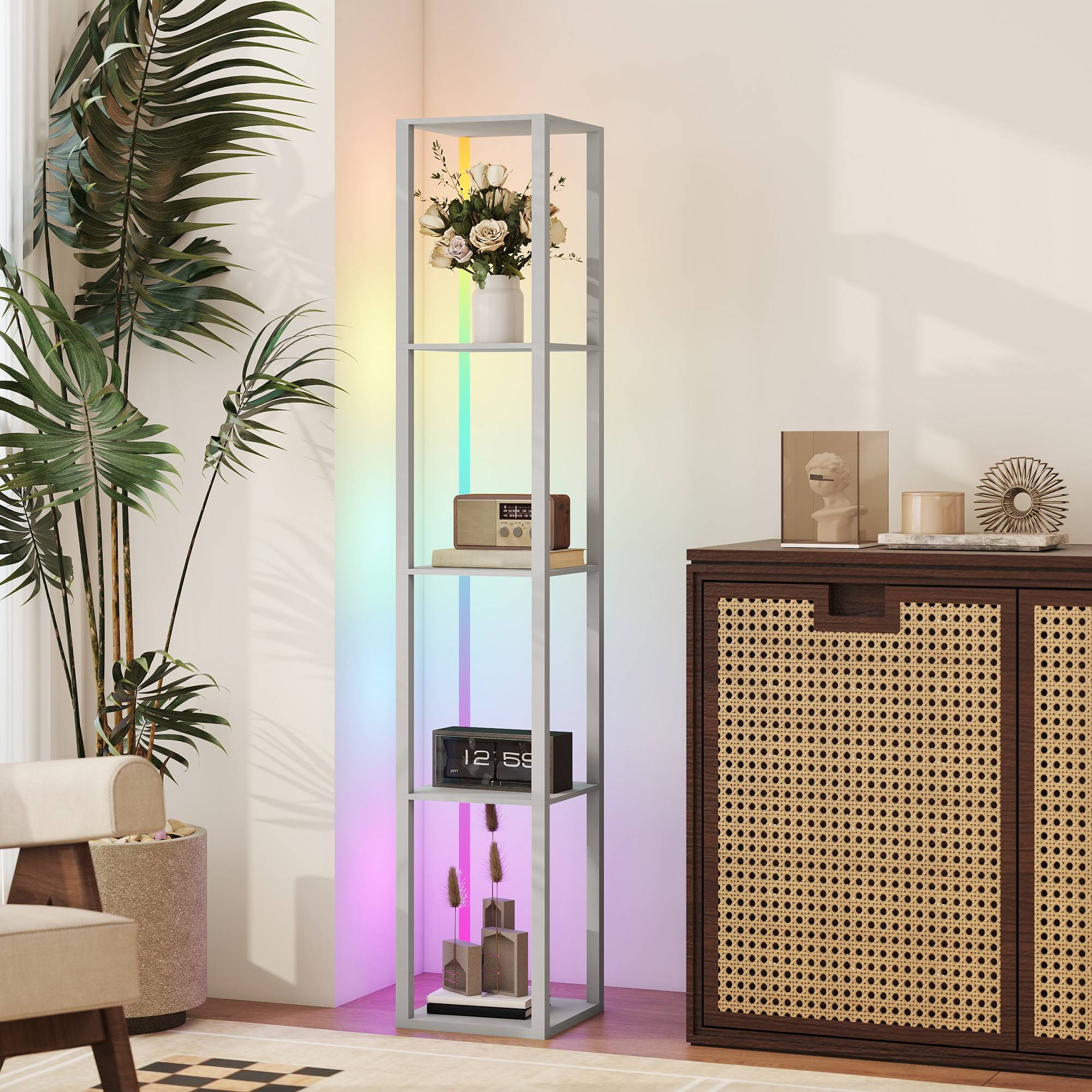HOMCOM 4 Tier Dimmable RGB Column Floor Lamp with Remote Control - Grey - Image 6