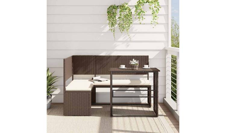 Walplus Poly Rattan Folding Outdoor Furniture Set - Brown - 90 x 45 x 73.5 cm