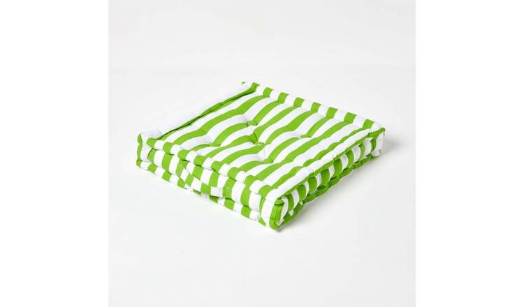 Homescapes Cotton Thick Stripe Floor Cushion – 40 x 40 cm – Green