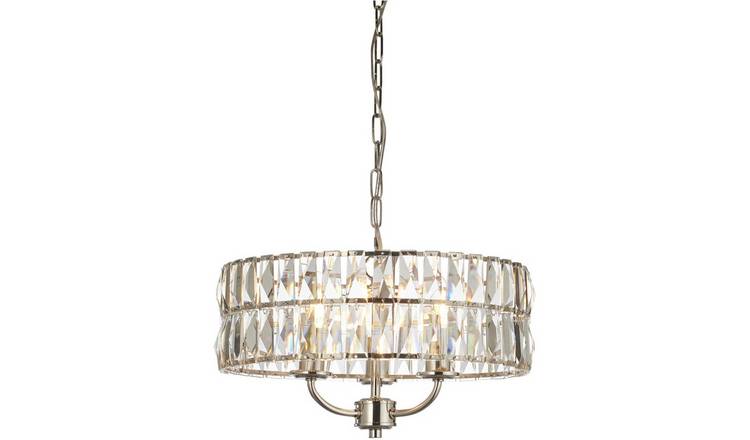 Loops Direct 38.5cm Diameter LED Steel and Glass Pendant Light - Bright Nickel