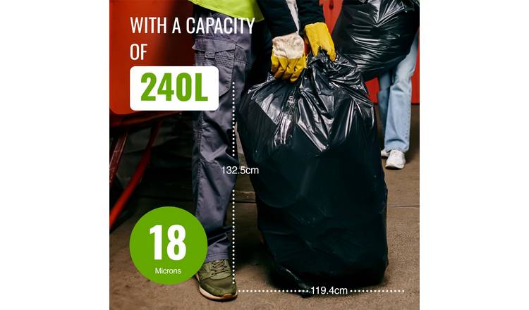 Merrimen Black 240L 18 Micron Heavy Duty Wheelie Bin Liners - Pack of 20