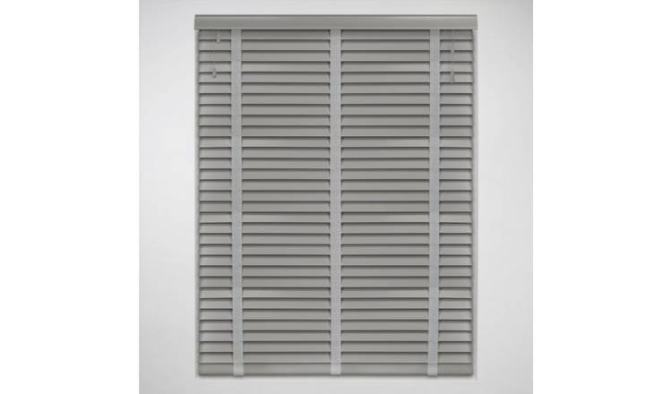 New Edge Blinds Light Grey Real Wood Tape Venetian Blind - 110cm x 120cm