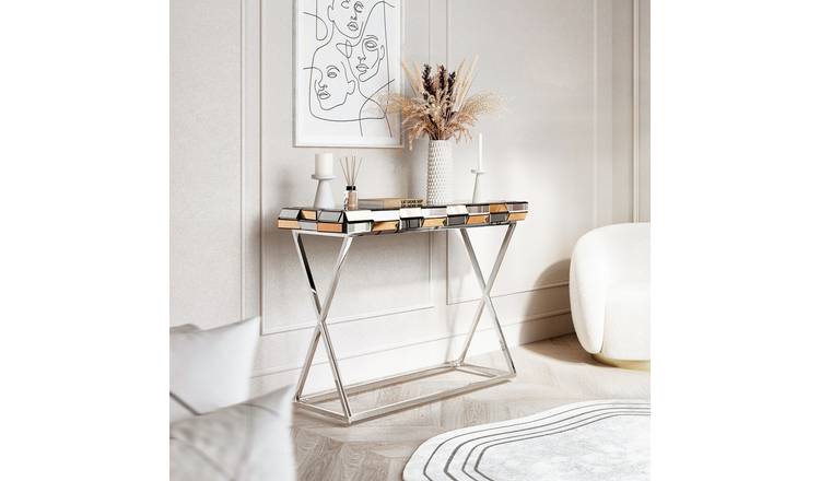 CARME Home Knightsbridge Console Table - Rosegold/Silver