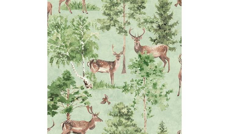 Arthouse Deer Forest Wallpaper - Green