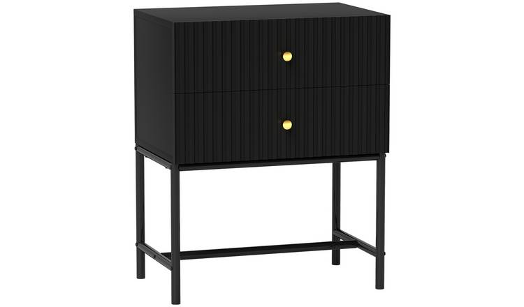 HOMCOM 2 Drawers Bedside Table with Metal Legs - Black