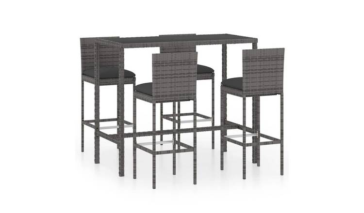 Walplus 5 Piece Poly Rattan Garden Bar Set - Grey - 130 x 60 x 110 cm