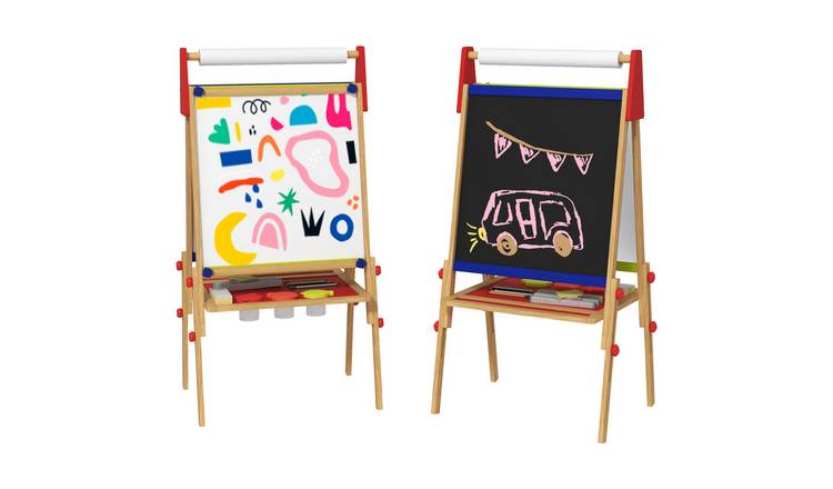 AIYAPLAY 3 in 1 Paper Roll Whiteboard Chalkboard Kids Easel - Natural Wood