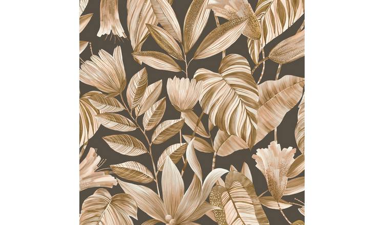 Grandeco Boutique Merida Botanical Leaves Embossed Wallpaper - Brown