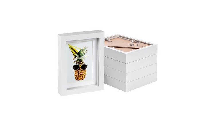 Nicola Spring 3D Box Photo Frames - 5" x 7" with Mount - Set of 5 - White