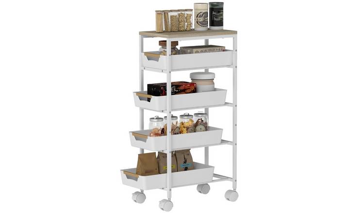 HOMCOM 5 Tier Rolling Utility Cart with 4 Pull Out Drawers - White