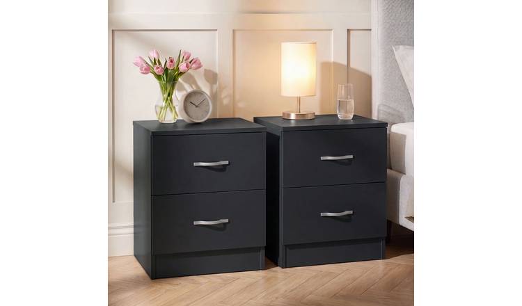 Vida Designs Riano 2 Drawer Bedside Chest Set of 2 - Black
