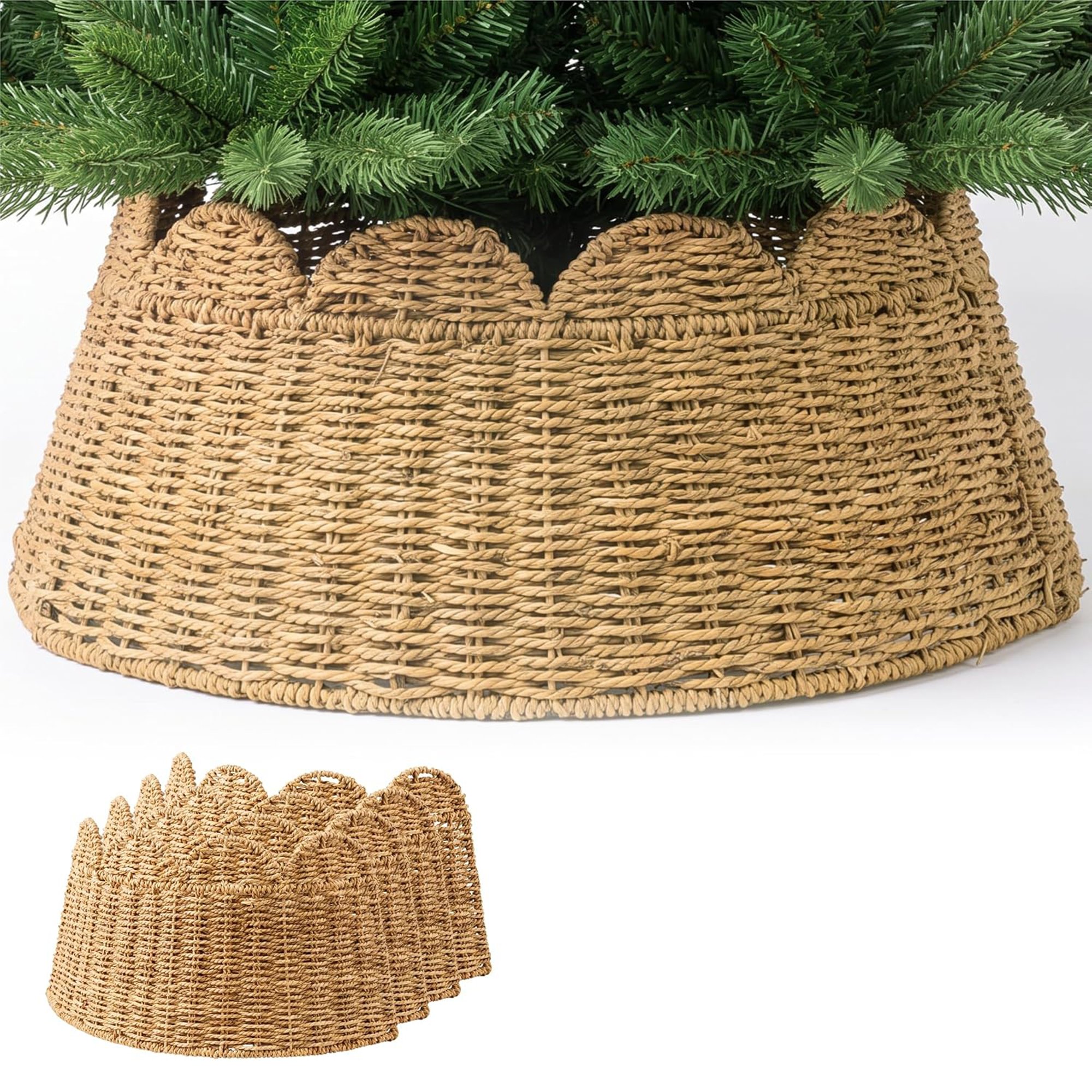 My Christmas Rattan Tree Skirt with Scalloped Edge - Image 1