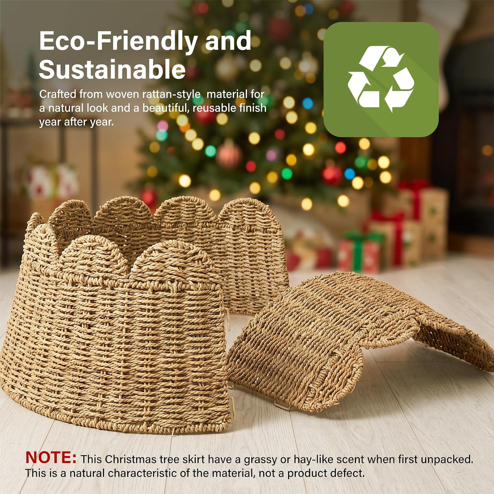 My Christmas Rattan Tree Skirt with Scalloped Edge - Image 5