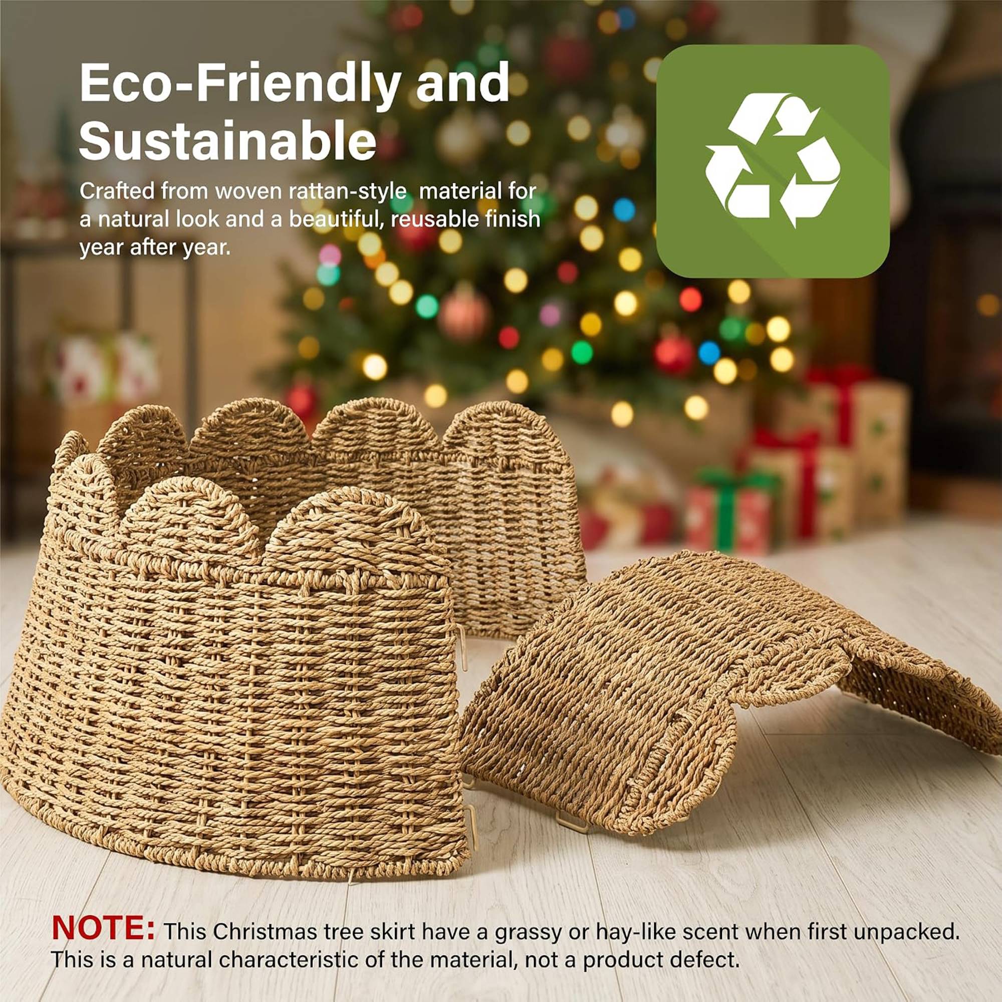 My Christmas Rattan Tree Skirt with Scalloped Edge - Image 5